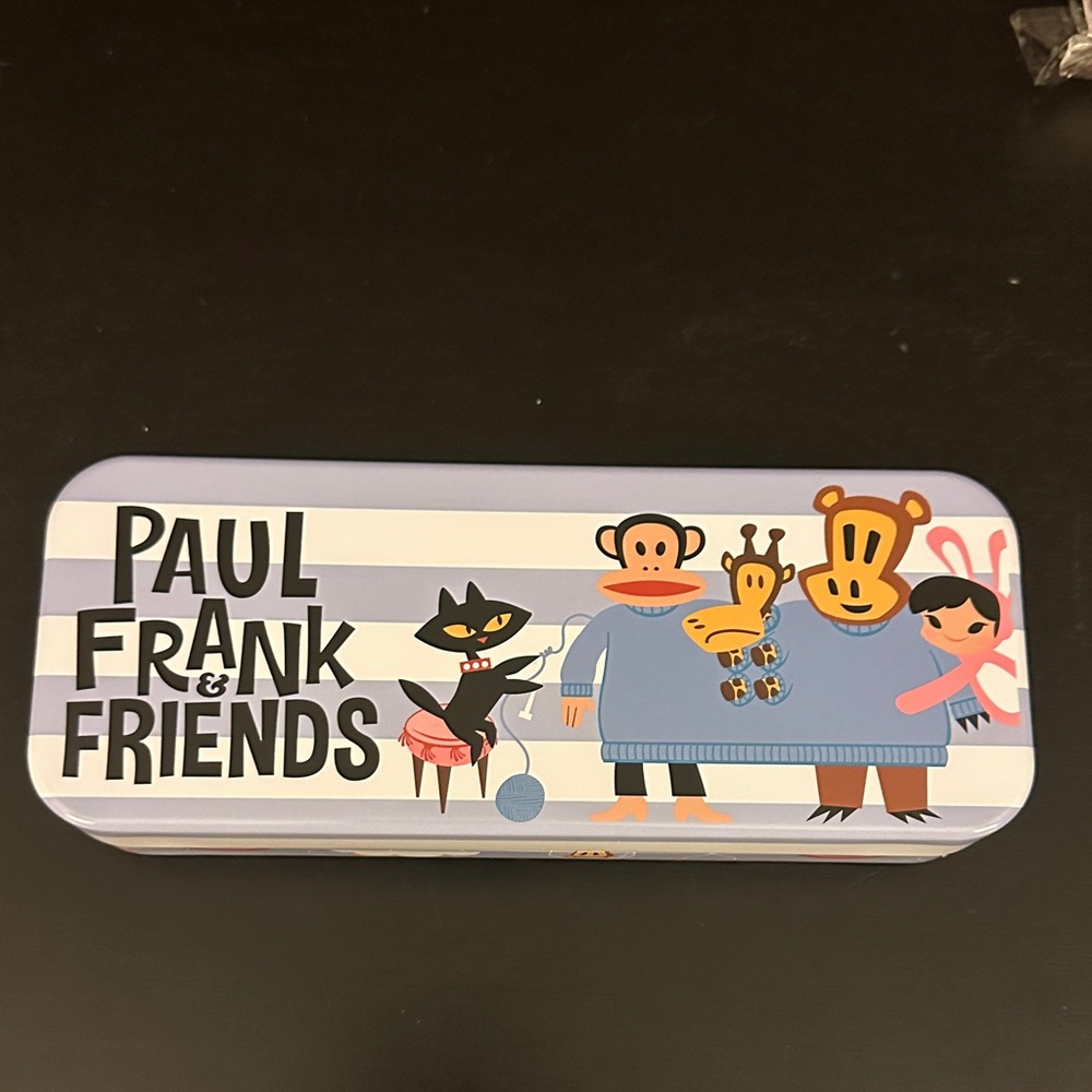 Paul Frank Bluish Lavender & White Striped Tin Case with Characters pencil case
